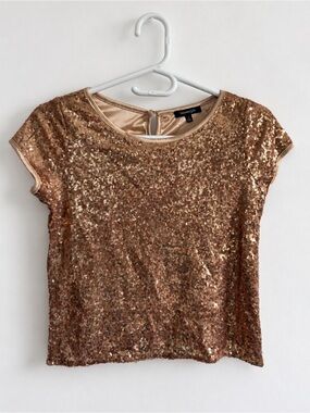 Takara Rose Gold Sequin Cap Sleeve Top